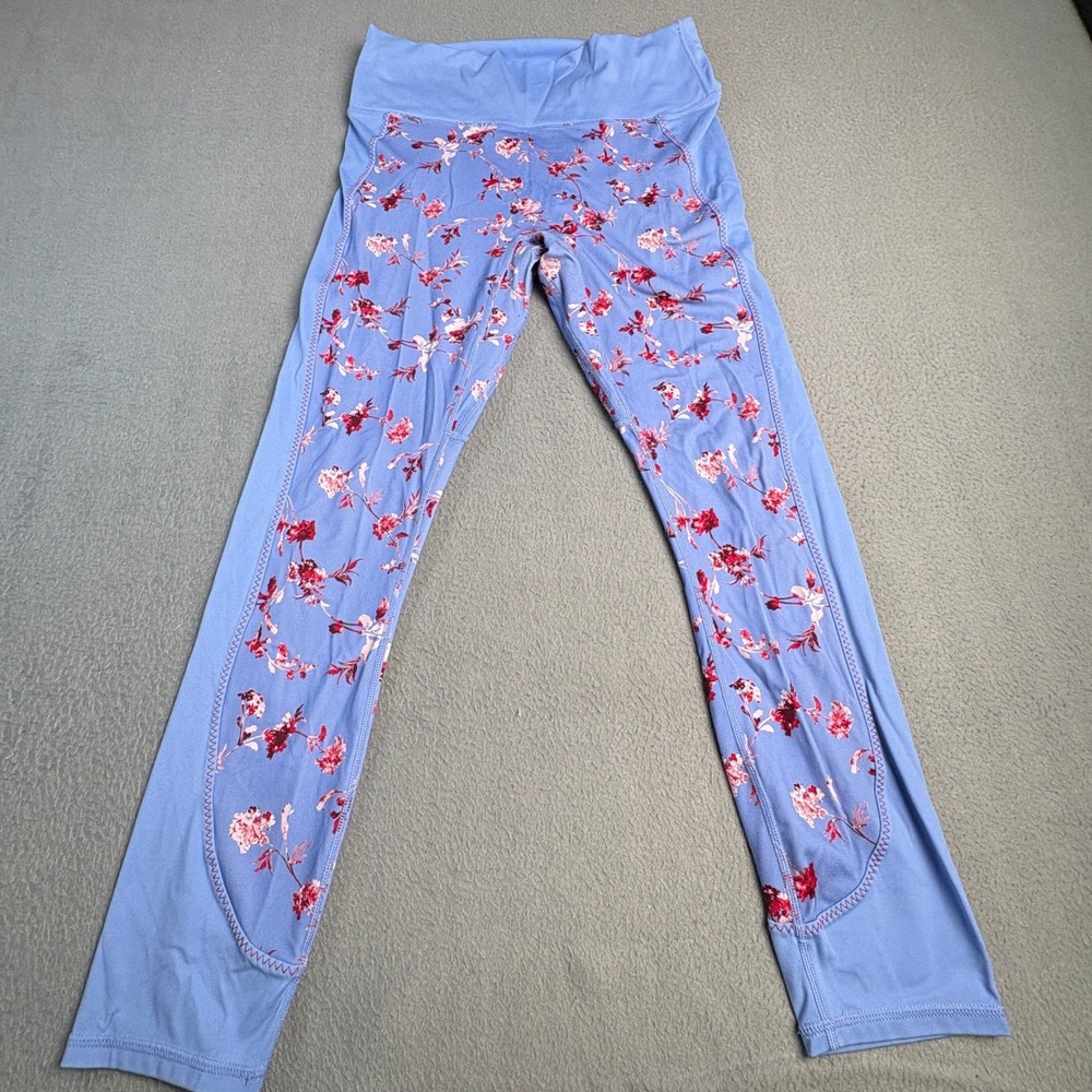 Fabletics Motion365 Leggings Blue Floral High Waisted Pockets LG2044570 Large